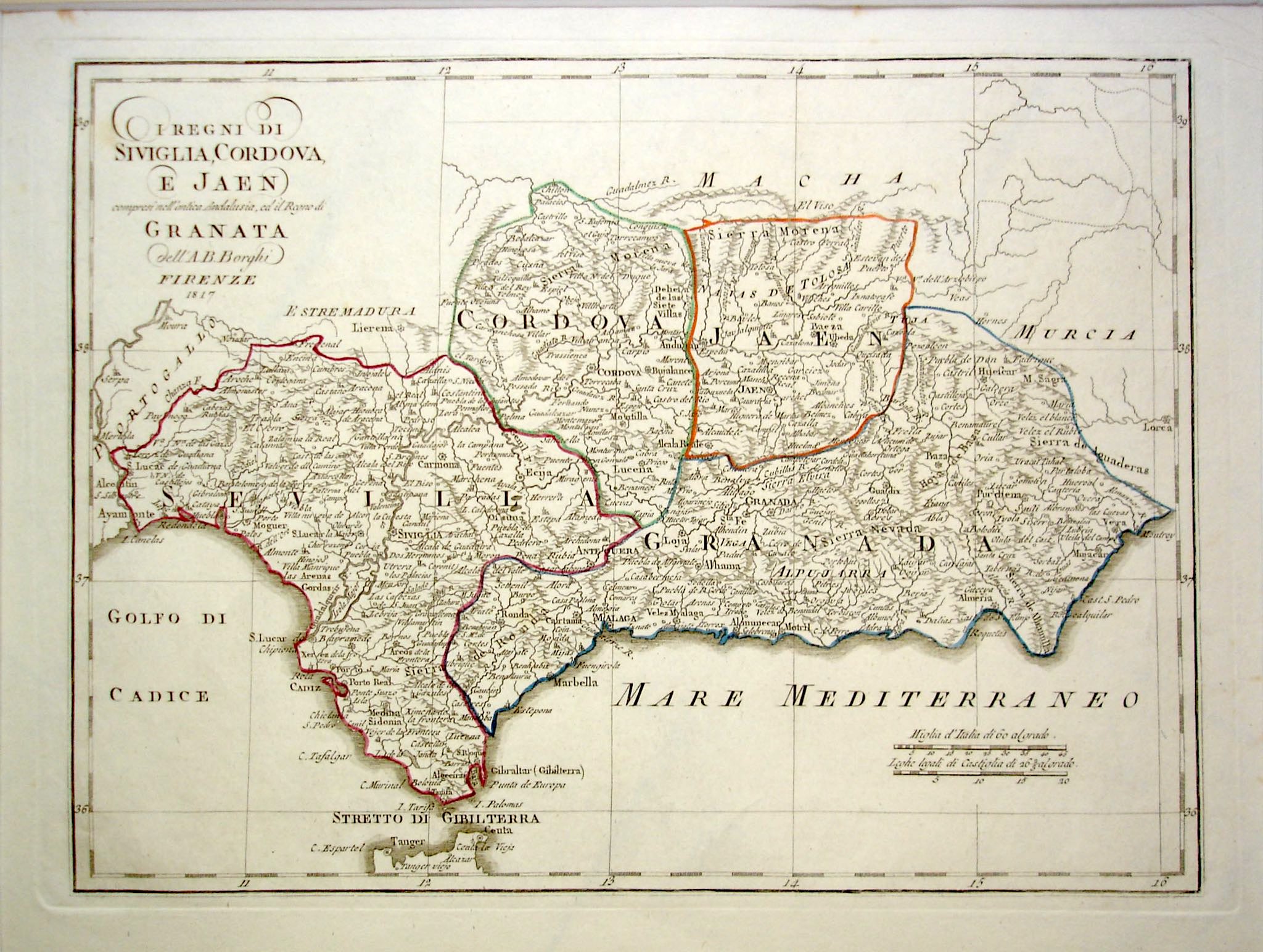 Mapa de los cuatros reinos de Andalucía a principios del siglo XIX