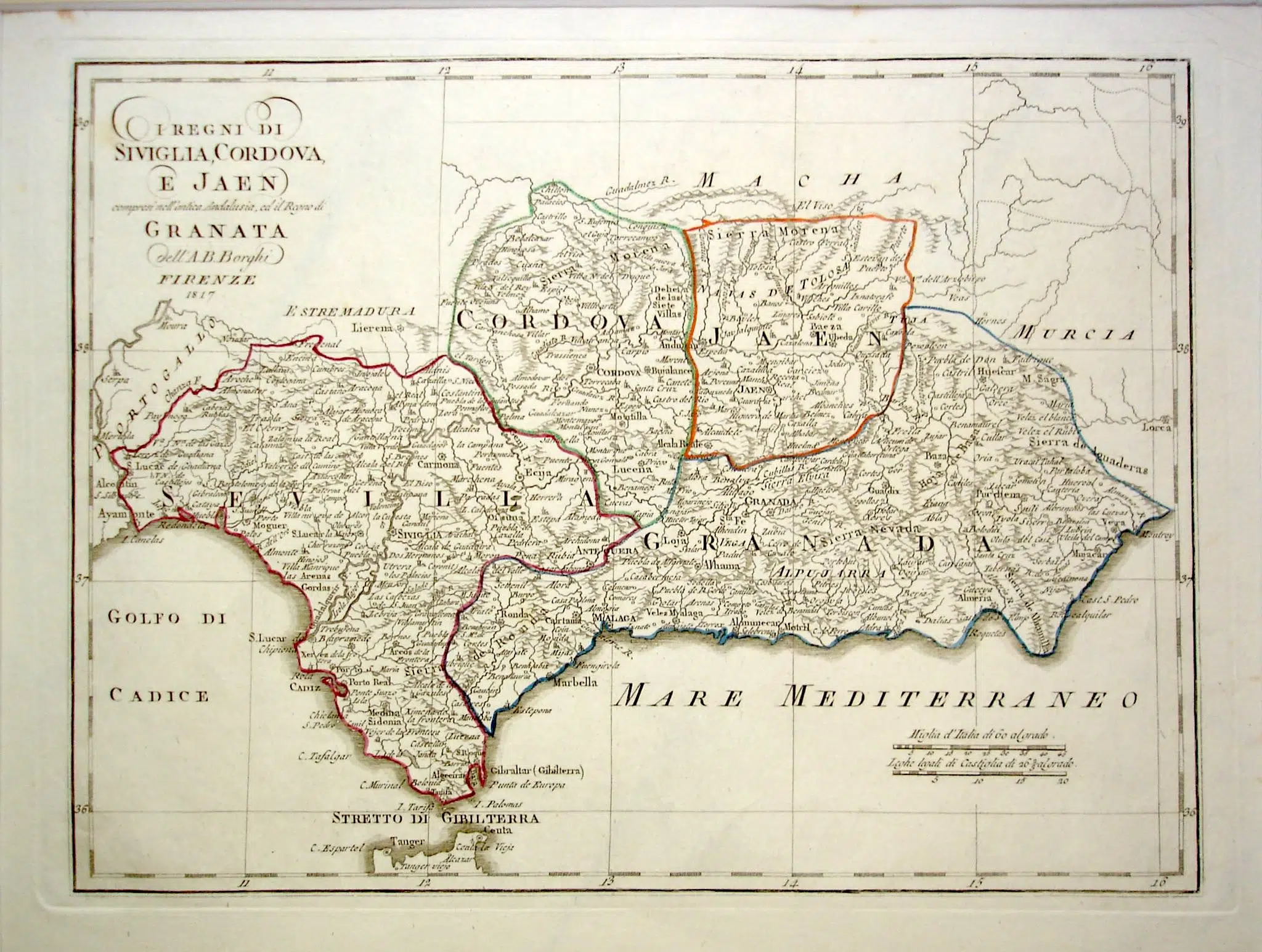 Mapa de los cuatros reinos de Andalucía a principios del siglo XIX